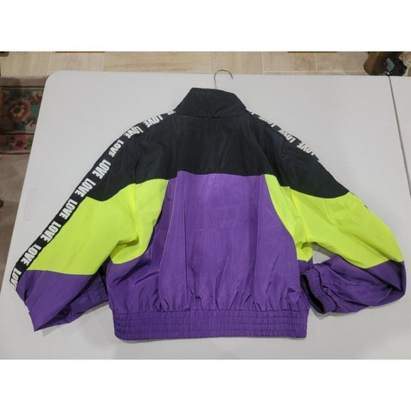New‎ Look Sport Athletic Size Large Jacket Neon Yellow Purple LOVE Black - Picture 6 of 6